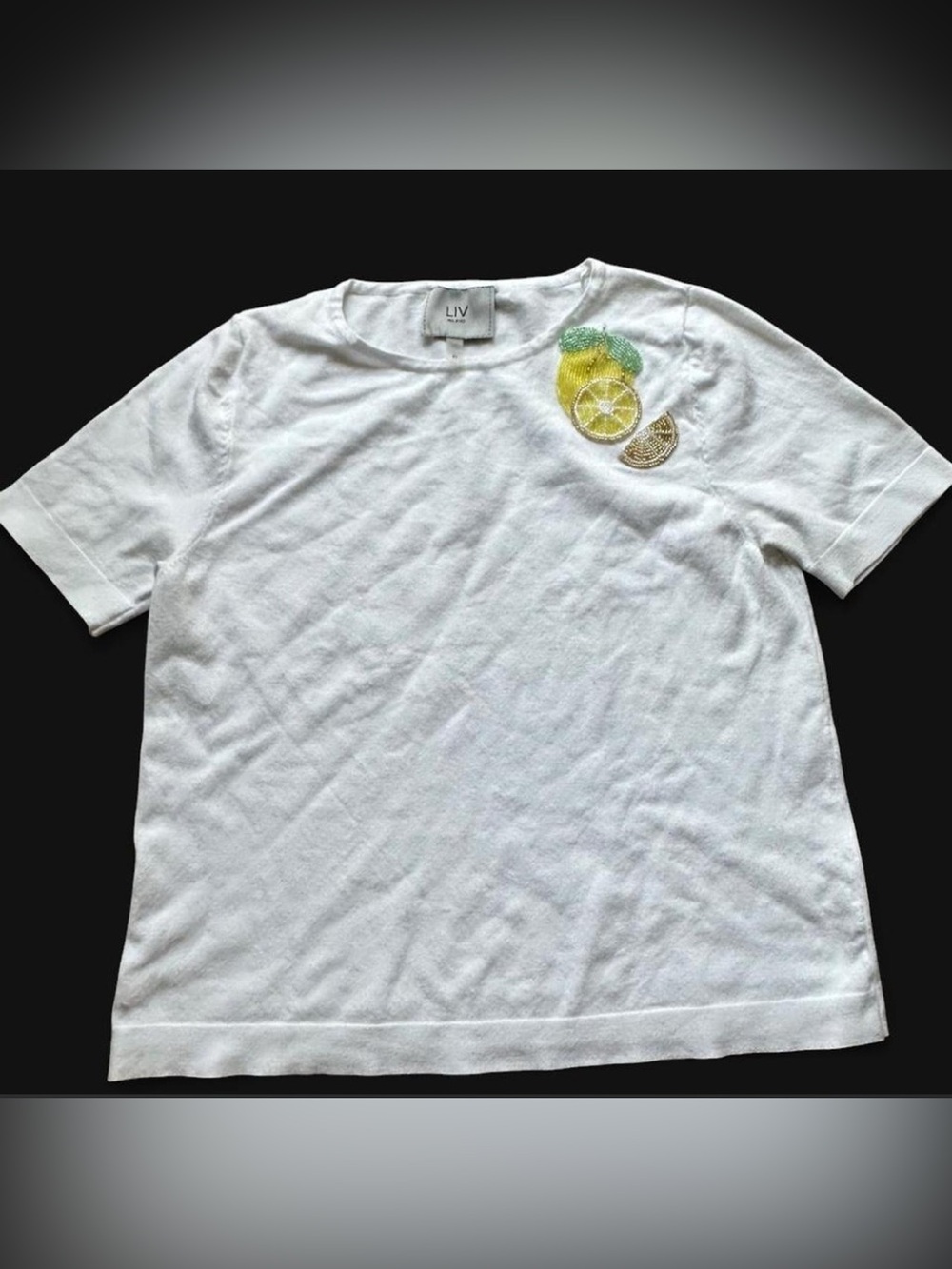 LIV Milano Beaded Lemon Short Sleeve Knit Shirt